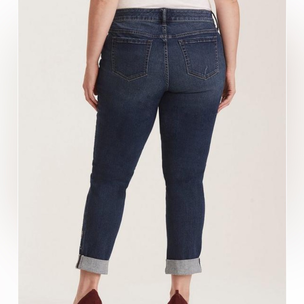 NWT Vintage Premium Boyfriend Jeans - Dark Wash with Beaded Embellishments - Picture 4 of 14